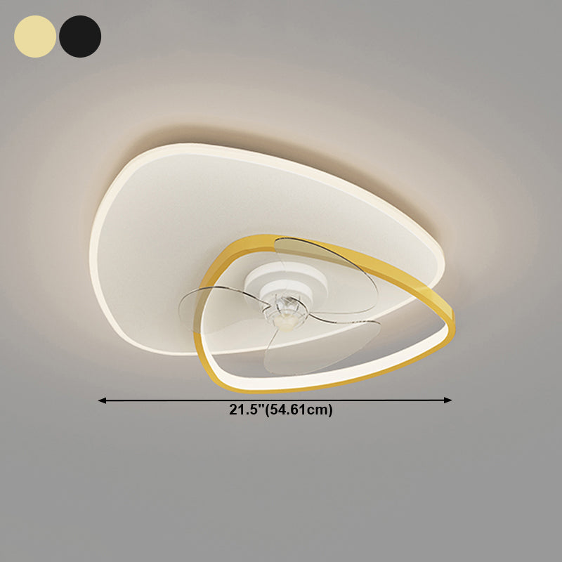 Geometric LED Ceiling Fan Light Modern Metal Bedroom Semi Flush Light with Invisible Blade