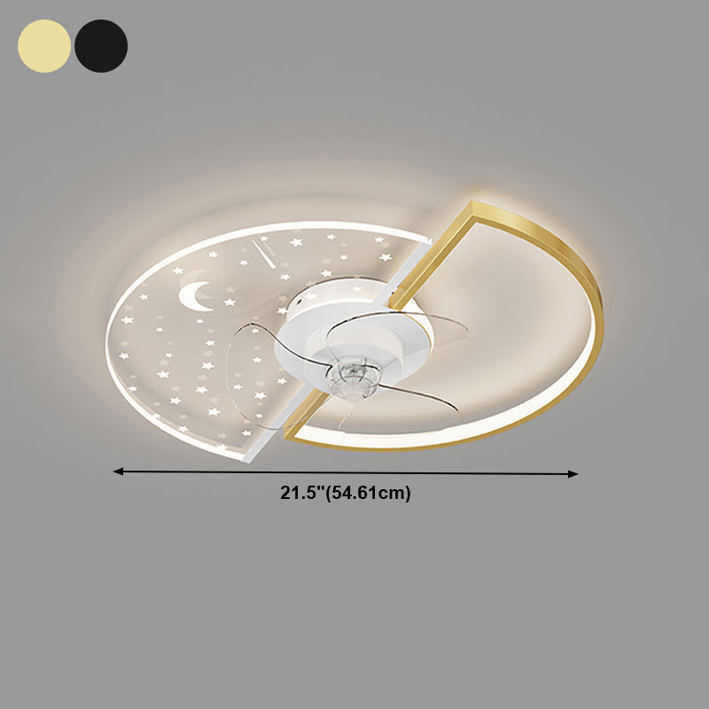 Geometric LED Ceiling Fan Light Modern Metal Bedroom Semi Flush Light with Invisible Blade