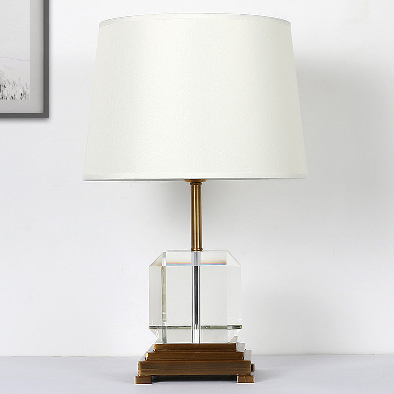 Contemporary 1 Head Study Lamp White Paneled Bell Reading Light with Fabric Shade
