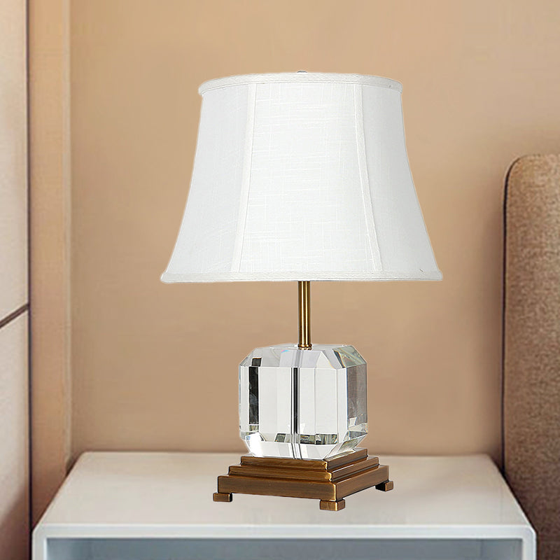Contemporary 1 Head Study Lamp White Paneled Bell Reading Light with Fabric Shade