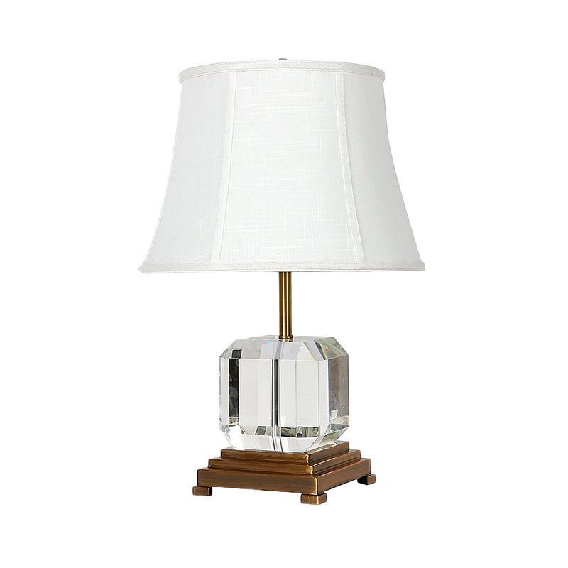 Contemporary 1 Head Study Lamp White Paneled Bell Reading Light with Fabric Shade