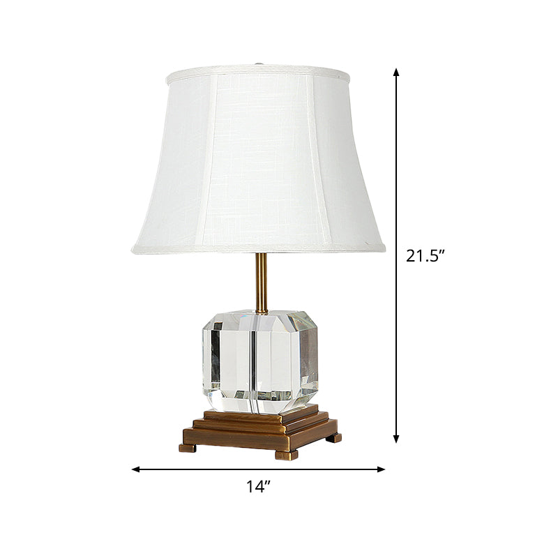 Contemporary 1 Head Study Lamp White Paneled Bell Reading Light with Fabric Shade