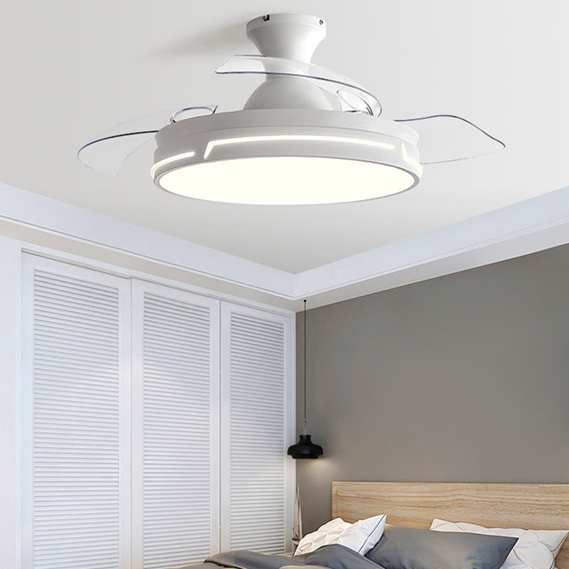 Nordic Drum Shade Fan Lamp Living Room LED Semi Flush Light with 3 Invisible Blades
