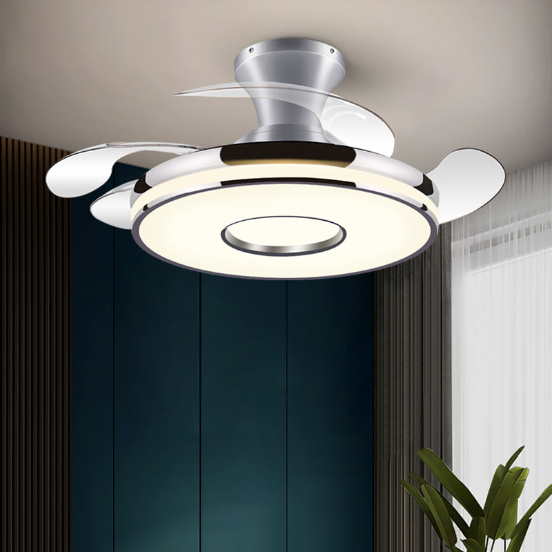 Round Ceiling Fan with Invisible Blades Modern Style Dining Room LED Semi Flush Light