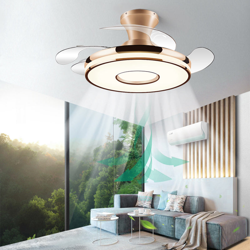 Round Ceiling Fan with Invisible Blades Modern Style Dining Room LED Semi Flush Light