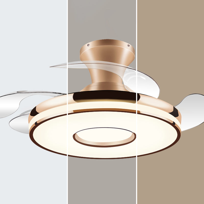 Round Ceiling Fan with Invisible Blades Modern Style Dining Room LED Semi Flush Light