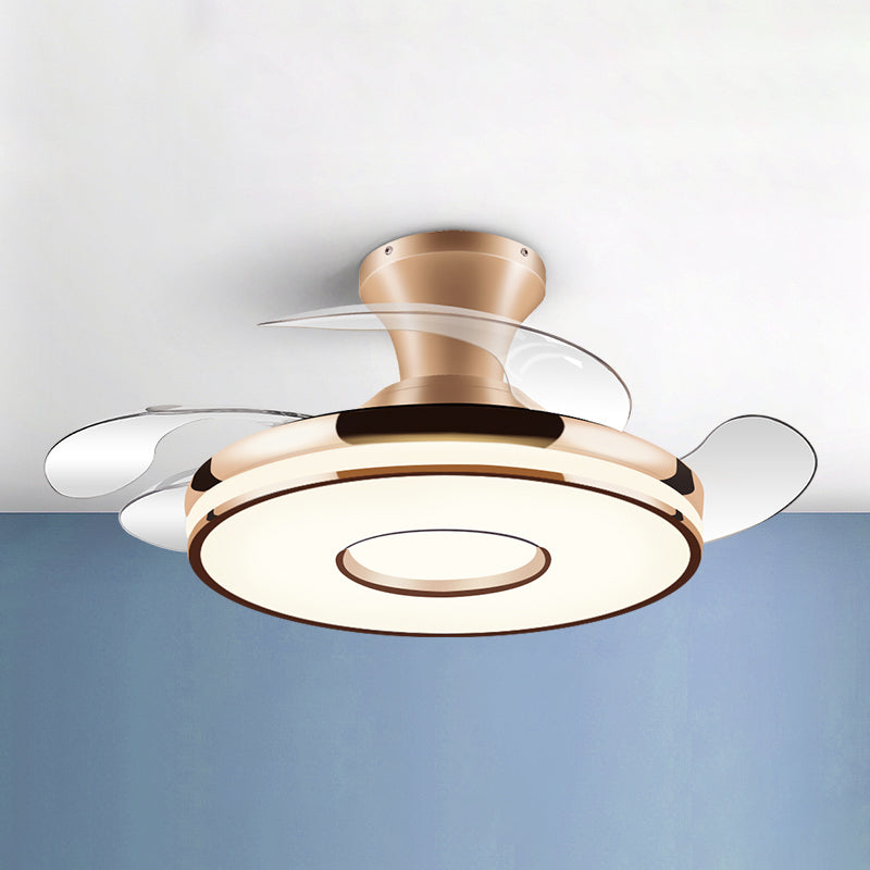 Round Ceiling Fan with Invisible Blades Modern Style Dining Room LED Semi Flush Light