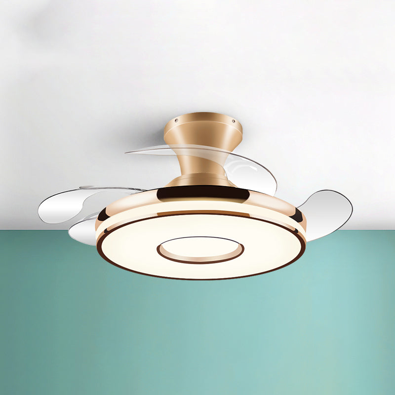 Round Ceiling Fan with Invisible Blades Modern Style Dining Room LED Semi Flush Light