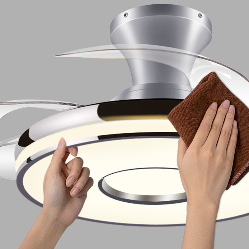 Round Ceiling Fan with Invisible Blades Modern Style Dining Room LED Semi Flush Light