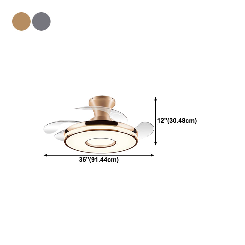 Round Ceiling Fan with Invisible Blades Modern Style Dining Room LED Semi Flush Light