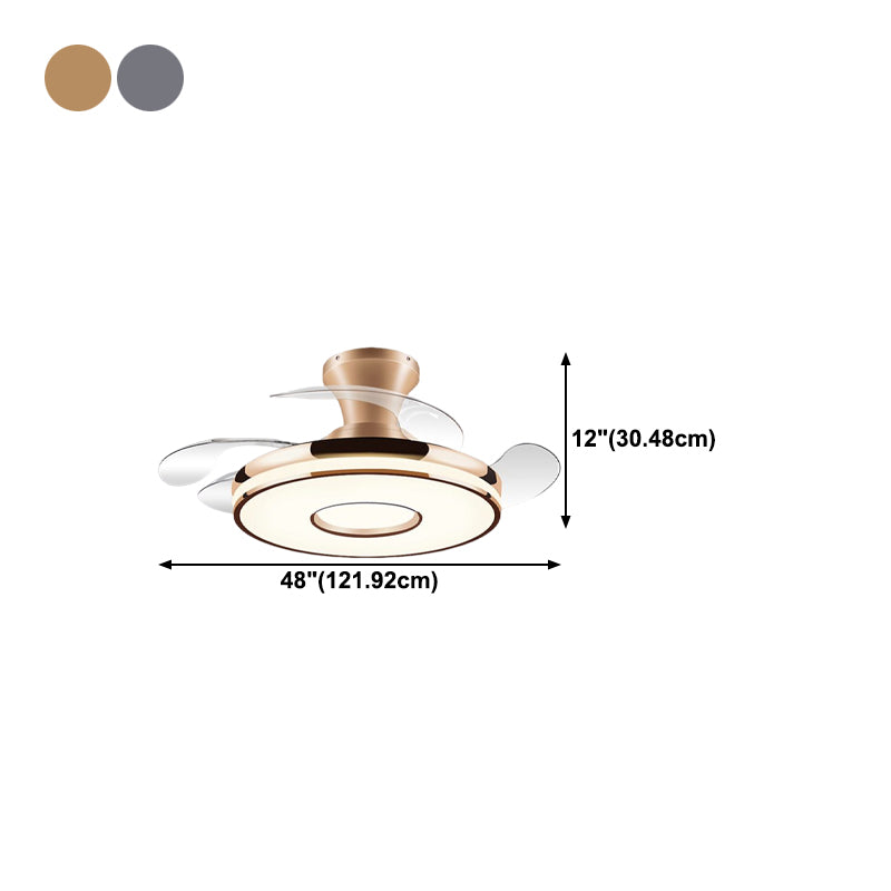 Round Ceiling Fan with Invisible Blades Modern Style Dining Room LED Semi Flush Light