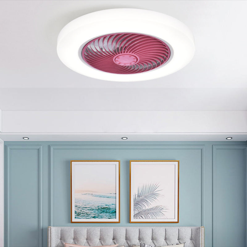 Modern Style Round Fan Light Fixture Acrylic Bedroom LED Semi Flush Ceiling Light
