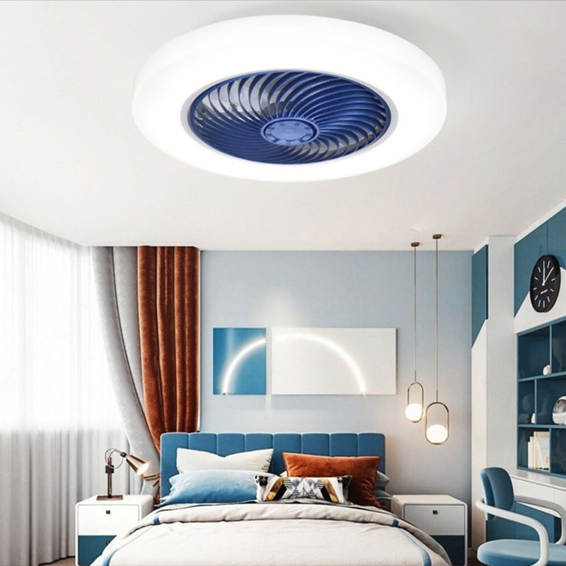 Modern Style Round Fan Light Fixture Acrylic Bedroom LED Semi Flush Ceiling Light