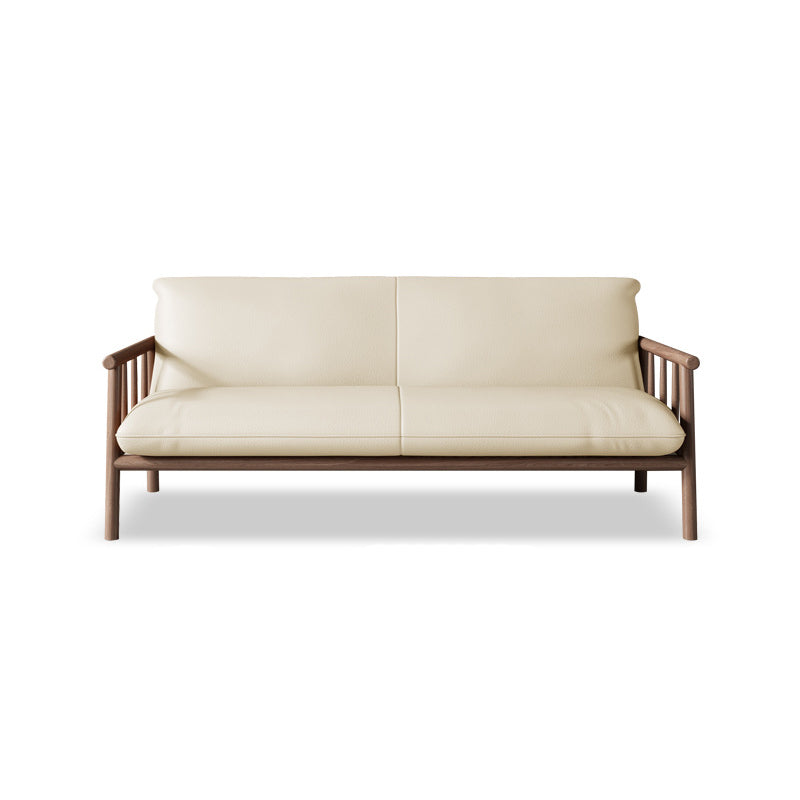 Farmhouse Square Arm Sofa Tight Back Settee with Walnut/Natural Legs