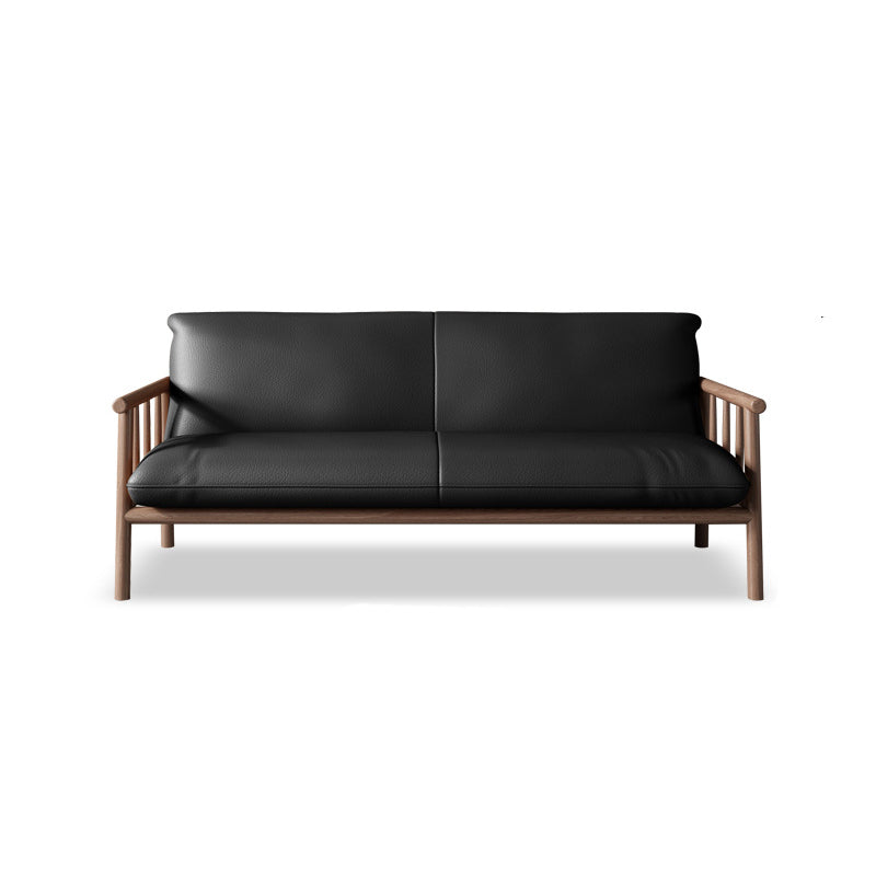 Farmhouse Square Arm Sofa Tight Back Settee with Walnut/Natural Legs