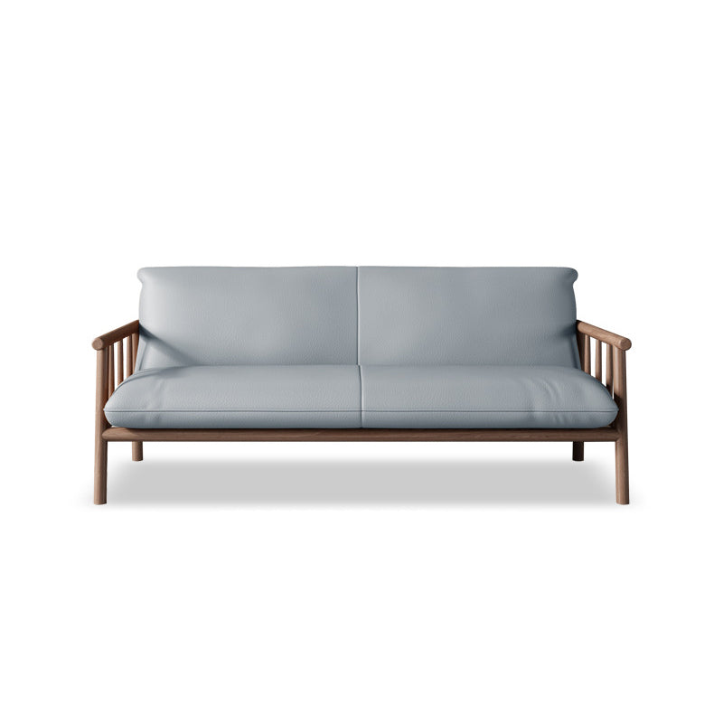 Farmhouse Square Arm Sofa Tight Back Settee with Walnut/Natural Legs