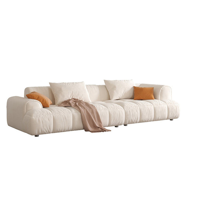 Contemporary Beige Round Arm Standard Sofa Tight Back Suede Couch with Pillows