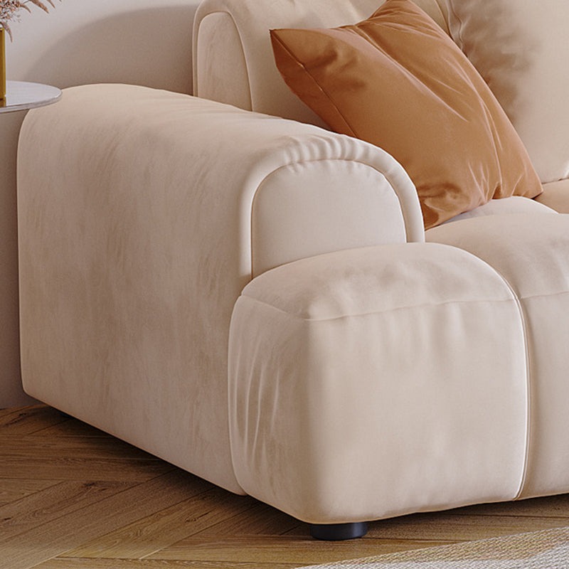 Contemporary Beige Round Arm Standard Sofa Tight Back Suede Couch with Pillows