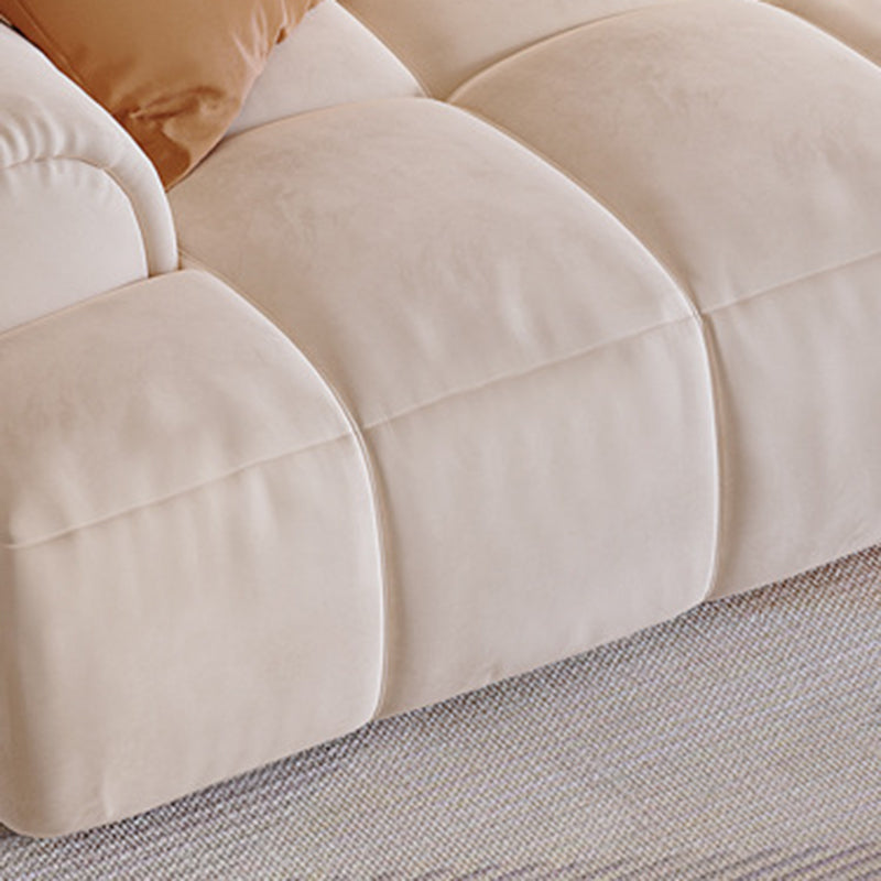 Contemporary Beige Round Arm Standard Sofa Tight Back Suede Couch with Pillows