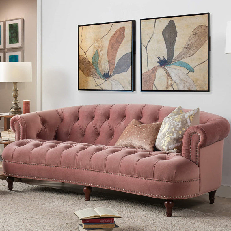 Classic Glam 3-seater Sofa  Rolled Arm Couch with Tufted Back for Living Room