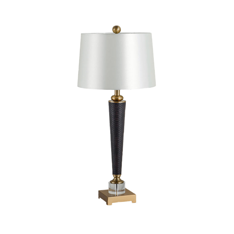 Fabric Tapered Drum Desk Light Modernist 1 Bulb Night Table Lamp in White for Bedroom
