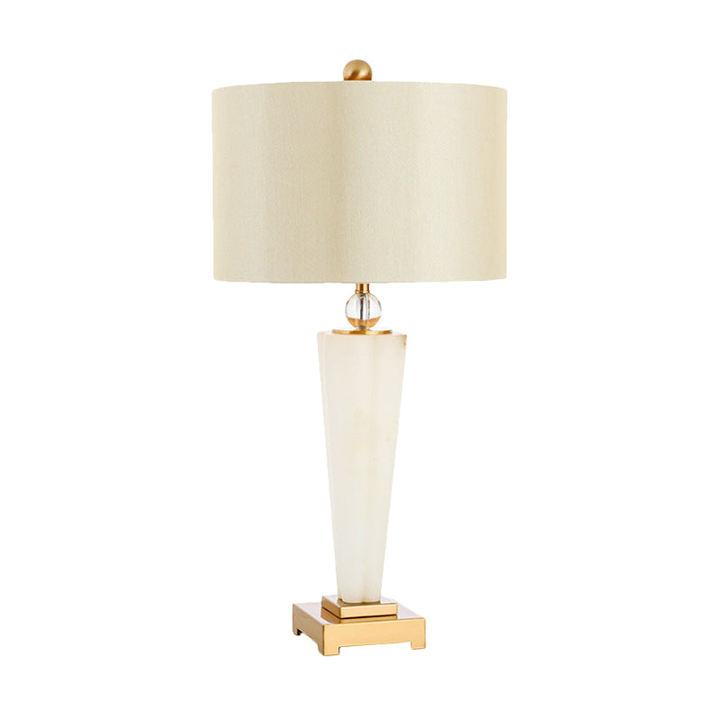 Fabric Cylinder Task Lamp Modern 1 Bulb White Desk Light with Square Gold Metal Pedestal