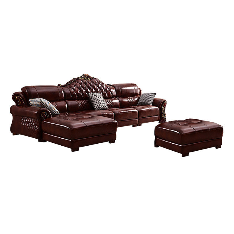 Genuine Leather Rolled Arm Sectional 36.22"High Camel Back Sofa, Dark Brown