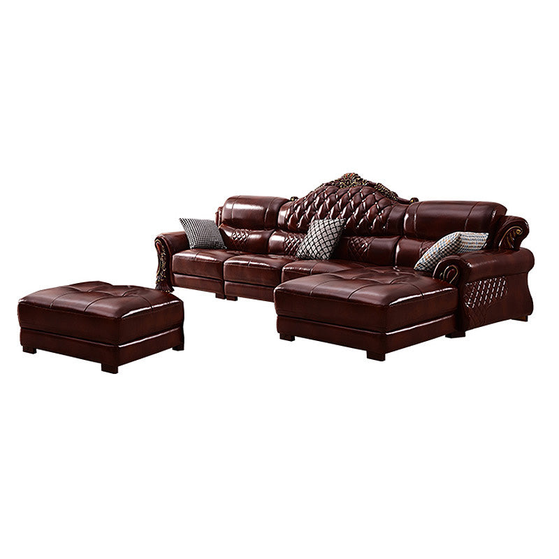 Genuine Leather Rolled Arm Sectional 36.22"High Camel Back Sofa, Dark Brown