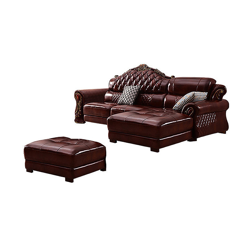 Genuine Leather Rolled Arm Sectional 36.22"High Camel Back Sofa, Dark Brown
