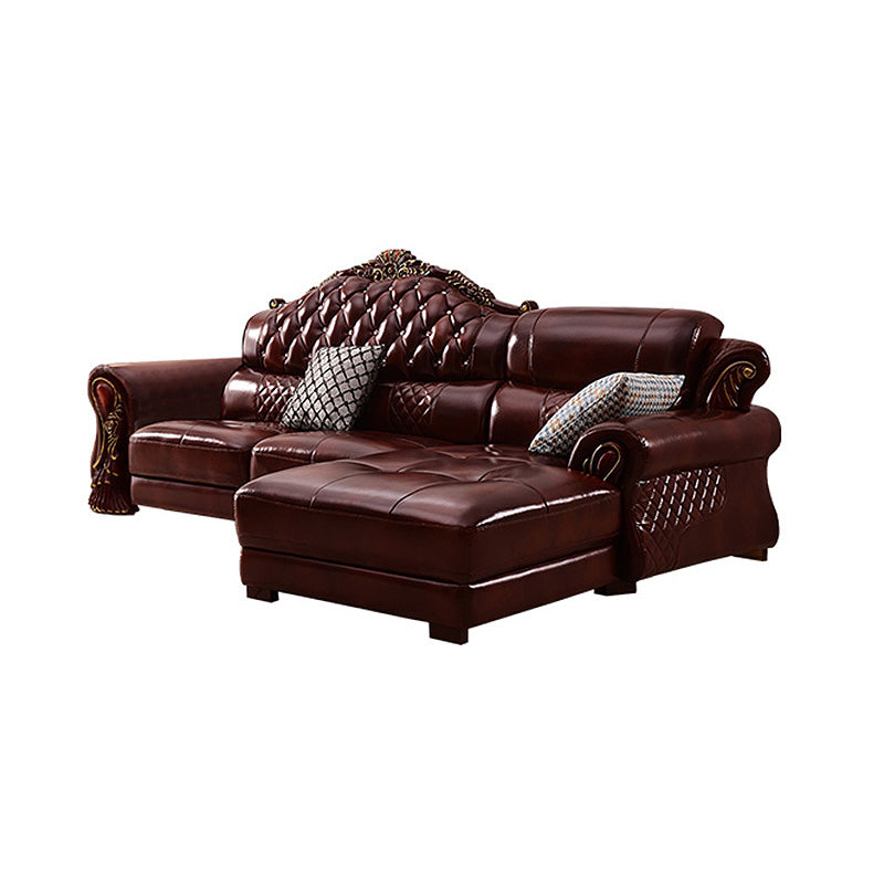 Genuine Leather Rolled Arm Sectional 36.22"High Camel Back Sofa, Dark Brown