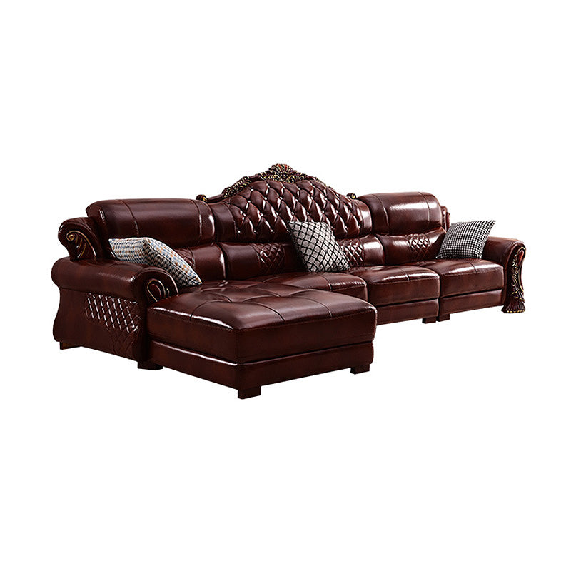 Genuine Leather Rolled Arm Sectional 36.22"High Camel Back Sofa, Dark Brown