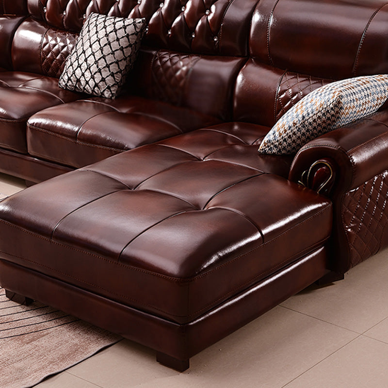 Genuine Leather Rolled Arm Sectional 36.22"High Camel Back Sofa, Dark Brown