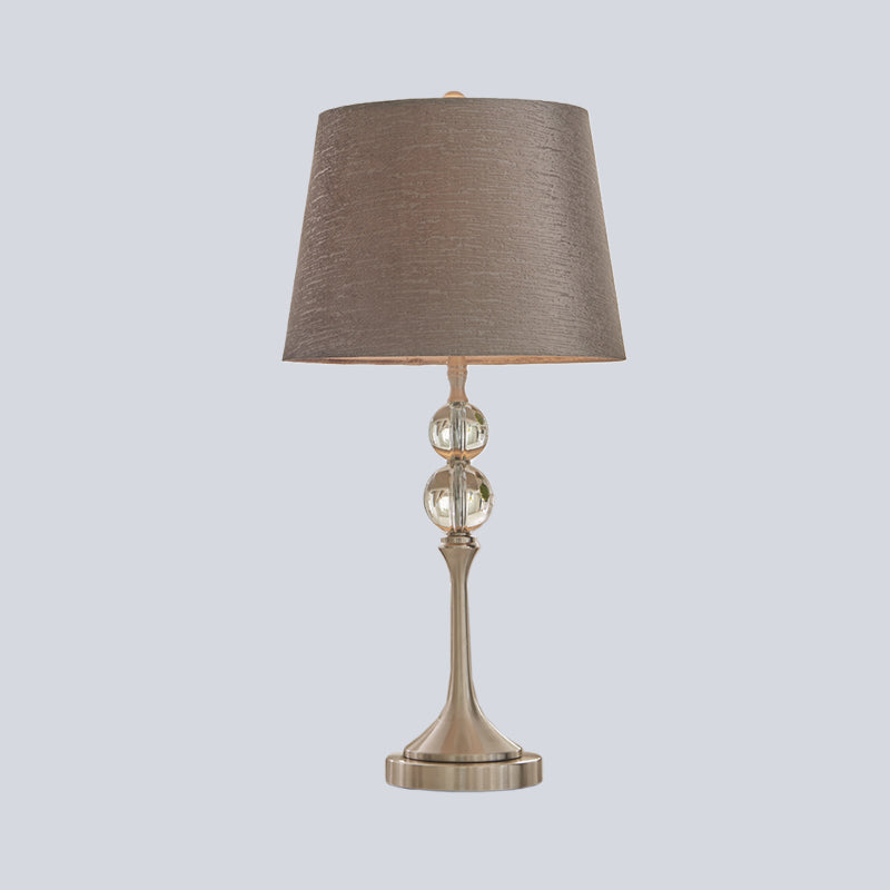 Conische kristallen bureaulamp, eigentijdse stof, 1 kop, 11"/13" brede grijze nachttafellamp