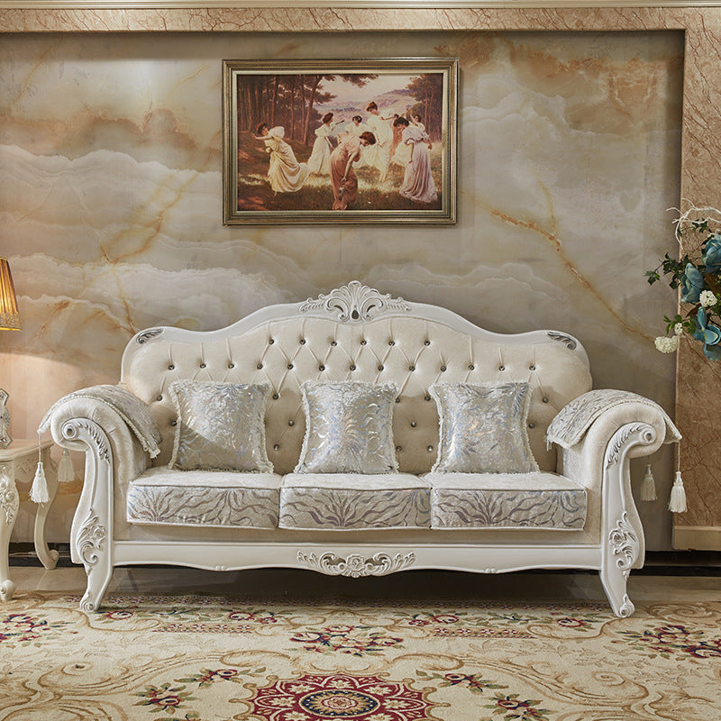 Traditional Rolled Arm Sofa Tufted Back Couch with Removable Cushions for Three People