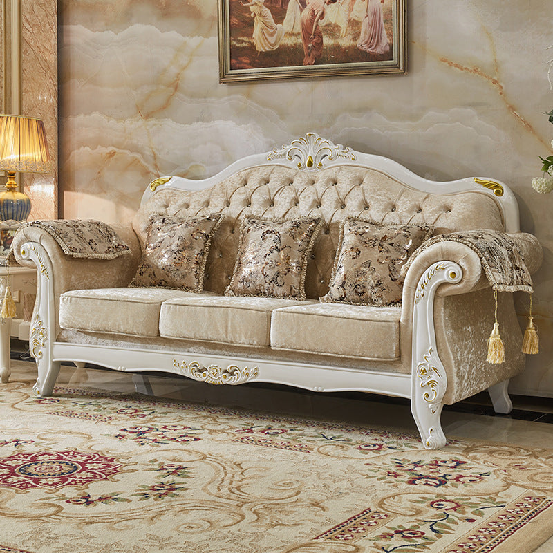 Traditional Rolled Arm Sofa Tufted Back Couch with Removable Cushions for Three People