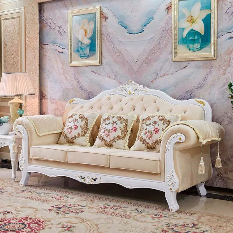 Traditional Rolled Arm Sofa Tufted Back Couch with Removable Cushions for Three People