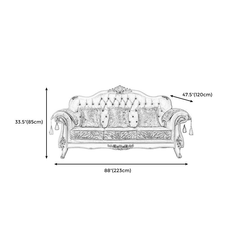 Traditional Rolled Arm Sofa Tufted Back Couch with Removable Cushions for Three People