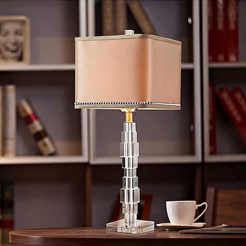 Lámpara de mesa nocturna rectangular de color rectangular de escritorio de 1 cabeza contemporánea con sombra de tela