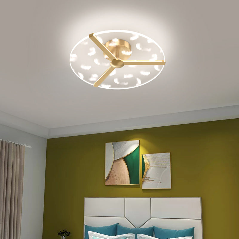 Round Shape LED Feather Ceiling Lamp Modern Aluminium 1 Light Flush Mount for Bedroom