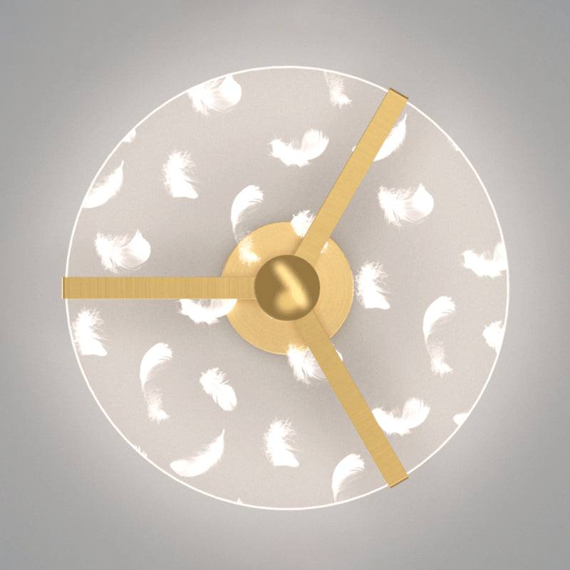 Round Shape LED Feather Ceiling Lamp Modern Aluminium 1 Light Flush Mount for Bedroom