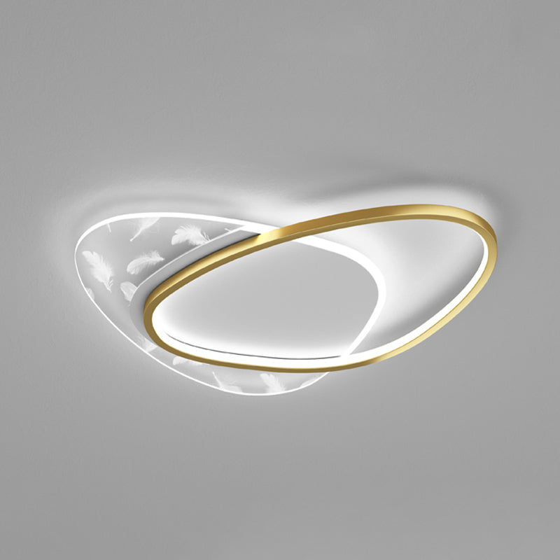 Oval Shape LED Feather Ceiling Lamp Modern Aluminium 2 Lights Flush Mount for Bedroom