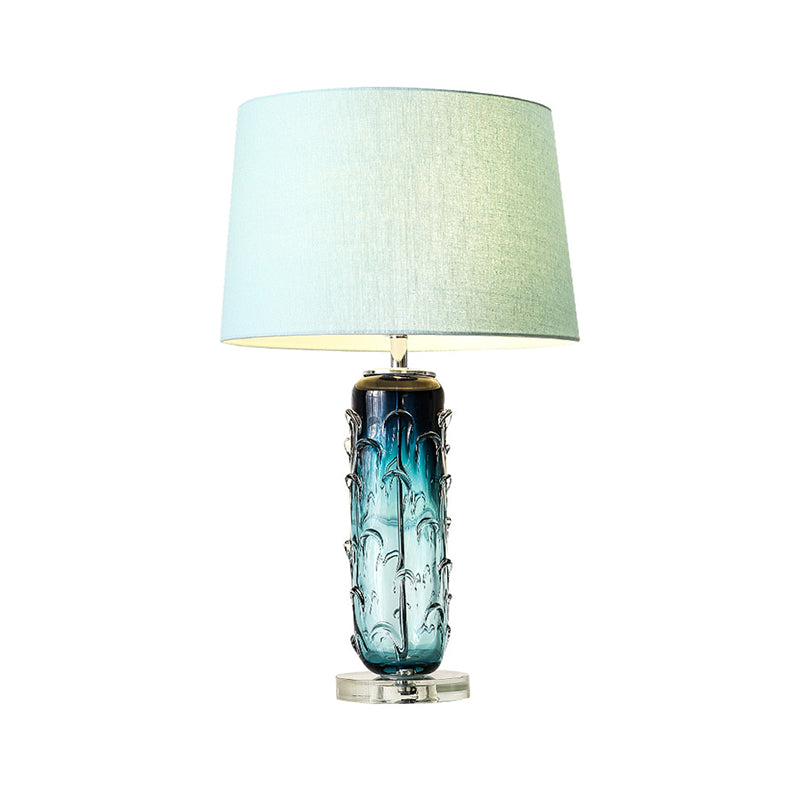 Stoff sich verjüngter Drum Task Light Modernist 1 Kopfblau -Leselampe mit Kristallbasis