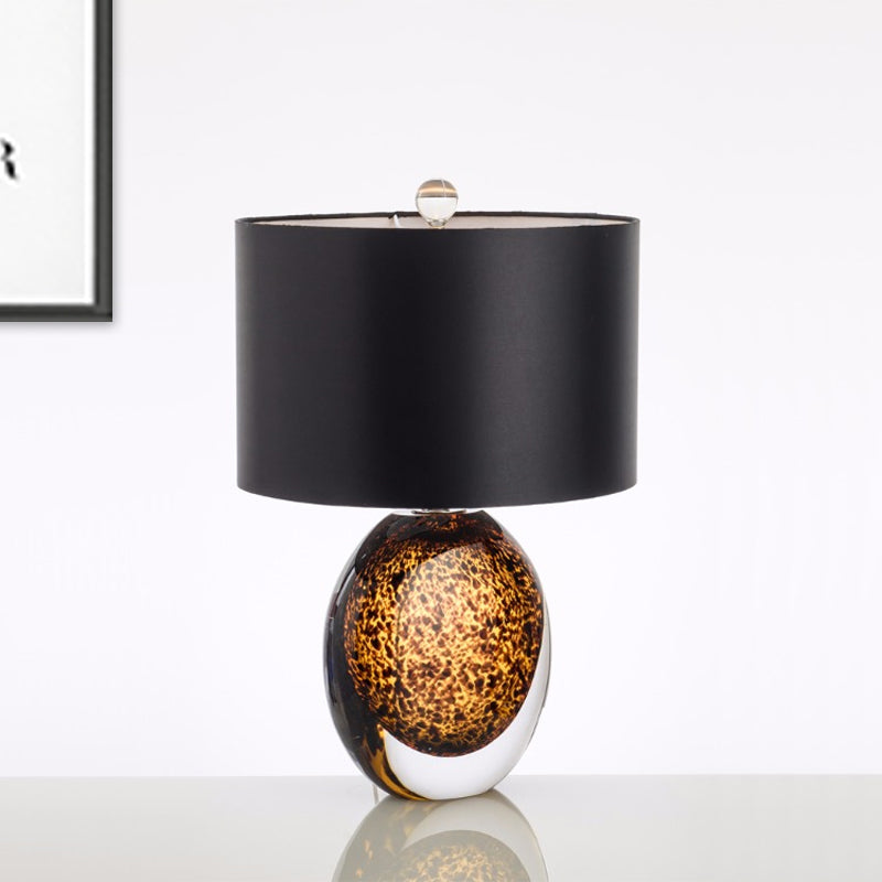 Lampe de bureau moderniste en tissu à 1 tête, petite lampe de bureau en noir avec base en cristal émaillé ambre