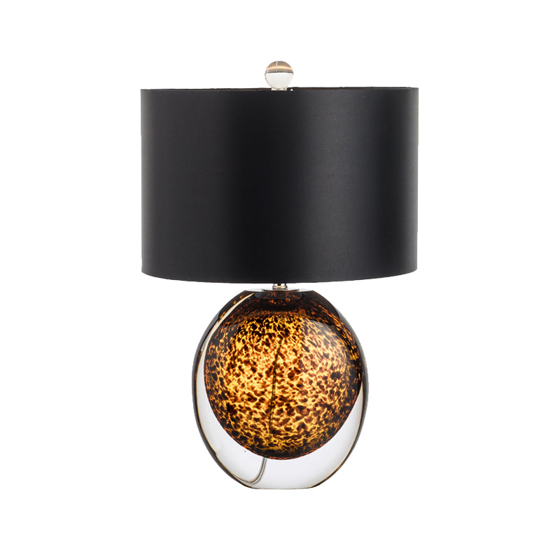 Lampe de bureau moderniste en tissu à 1 tête, petite lampe de bureau en noir avec base en cristal émaillé ambre
