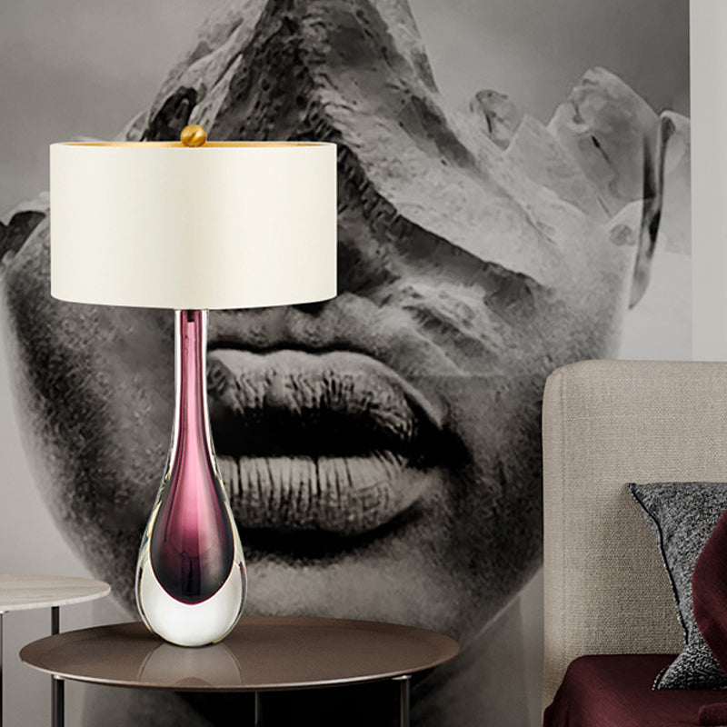 Lampe de travail à gouttelettes blanches, lampe de lecture moderne à 1 tête en cristal violet avec abat-jour en tissu
