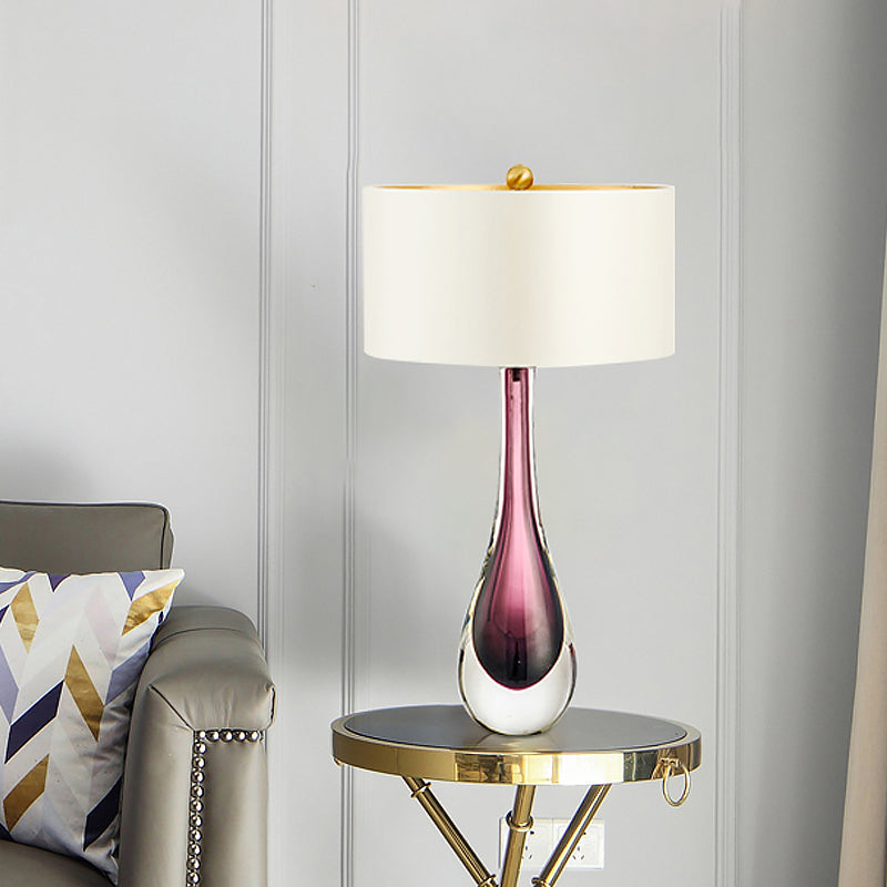 Witte druppeltaaklamp Modern 1-kops paarse kristallen leeslamp met stoffen kap