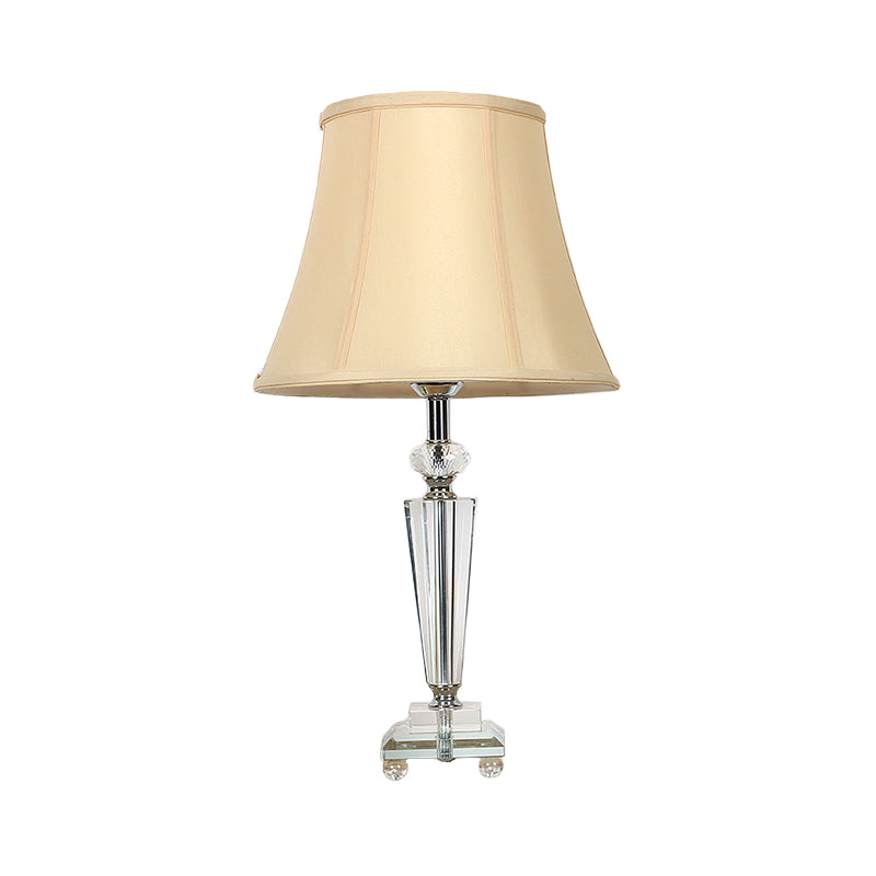 Tapered Fabric Desk Light Modernism Hand-Cut Crystal 1 Head Night Table Lamp in Beige