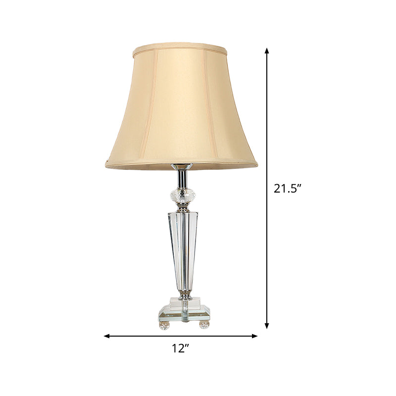 Tapered Fabric Desk Light Modernism Hand-Cut Crystal 1 Head Night Table Lamp in Beige