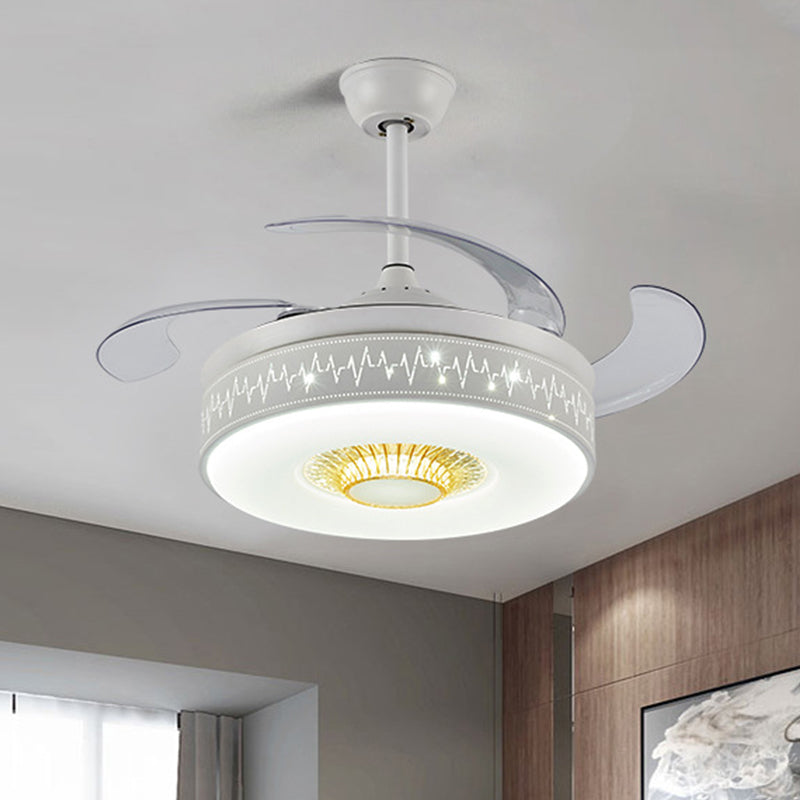 Trommel slaapkamer semi -flush light minimalistische metalen LED 42 "brede witte ventilatorlamp met externe/wandregeling, 4 messen