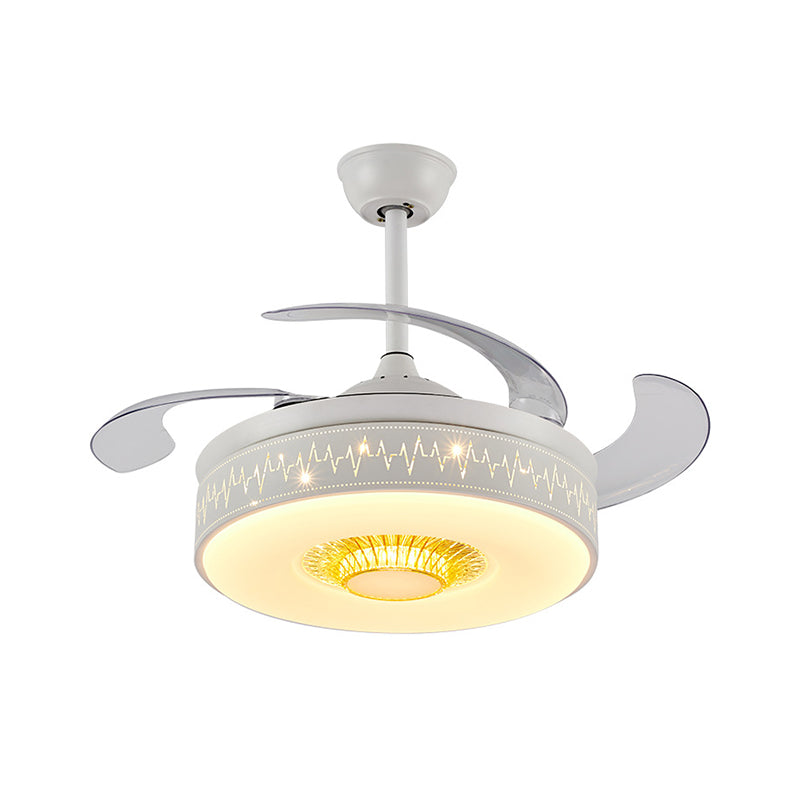 Trommel slaapkamer semi -flush light minimalistische metalen LED 42 "brede witte ventilatorlamp met externe/wandregeling, 4 messen